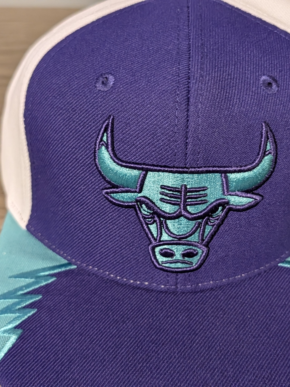 Purple & Teal Basketball Bull Logo Snapback Hat - Picture 8 of 8